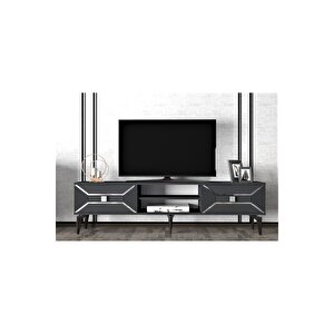 Yumedidh 2 Raflı 2 Kapaklı Tv Ünitesi Antrasit Gümüş Antrasit Gümüş
