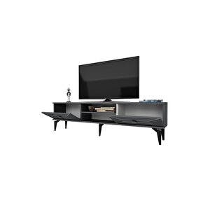 Yumedidh 2 Raflı 2 Kapaklı Tv Ünitesi Antrasit Gümüş