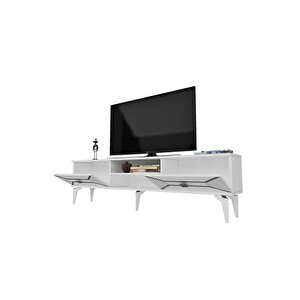 Yumedidh Tv 2 Raflı 2 Kapaklı Tv Ünitesi Beyaz Gümüş