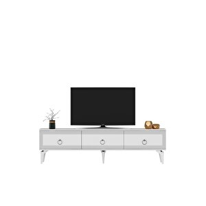 Ponnydh Tv Sehpası Beyaz Gümüş