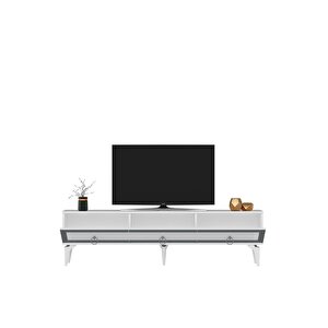 Ponnydh Tv Sehpası Beyaz Gümüş