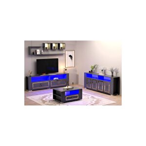 Calvi̇ndh Led Aydinlatmali ,spot Işikli  Tv Üni̇tesi̇, Orta Sehpa Ve Konsol Salon Takimi Antrasi̇t-altin Antrasit Gold