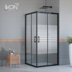 Dikdörtgen Siyah Buzlu Cam Duşakabin 80x90 cm