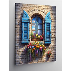 Kanvas Tablo Mavi Kepenkli Ev 100x140 cm
