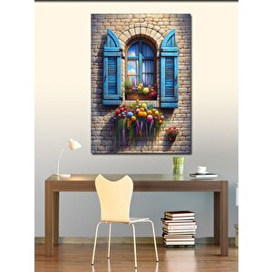 Kanvas Tablo Mavi Kepenkli Ev 100x140 cm