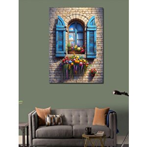 Kanvas Tablo Mavi Kepenkli Ev 100x140 cm