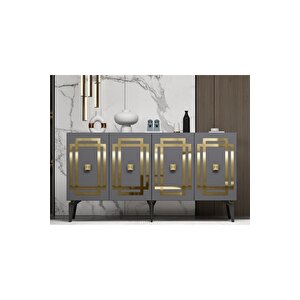 Lotusdh Konsol 4 Kapaklı Raflı Antrasit Altın Antrasit Gold