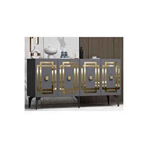 Lotusdh Konsol 4 Kapaklı Raflı Antrasit Altın Antrasit Gold