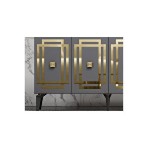 Lotusdh Konsol 4 Kapaklı Raflı Antrasit Altın Antrasit Gold