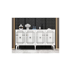 Lotusdh Konsol 4 Kapaklı Raflı Beyaz Gümüş Beyaz-Gümüş
