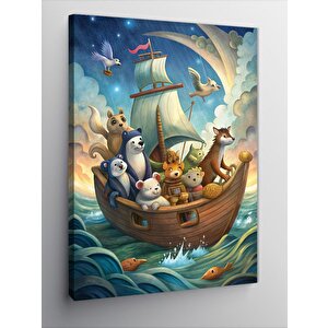 Kanvas Tablo Hayvanlarla Dolmuş Tekne 70x100 cm