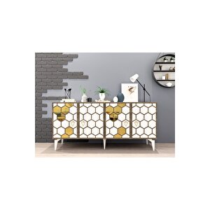 Petekdh Konsol 4 Kapakli Beyaz-altin (cevi̇z Desen)
