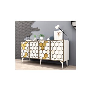 Petekdh Konsol 4 Kapakli Beyaz-altin (cevi̇z Desen)