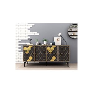 Petekdh Konsol 4 Kapakli Antrasi̇t-altin (cevi̇z Desen)