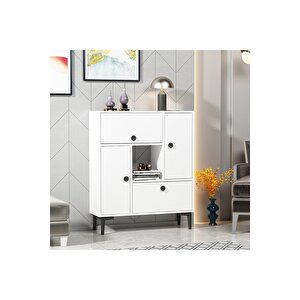 Sidelyadh Konsol Çok Amaçlı Dolap 7 Raflı 4 Kapaklı Beyaz Beyaz-Beyaz