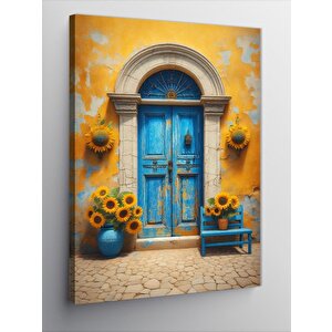 Kanvas Tablo Mavi Kapılı Ev 70x100 cm