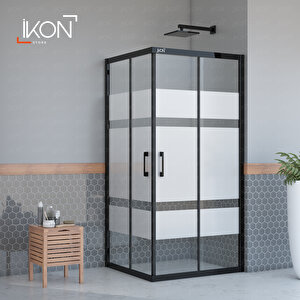 Dikdörtgen Siyah Buzlu Cam Duşakabin 80x90 cm