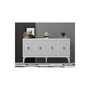 Mi̇dasdh 180 Cm Tv Sehpasi (alt Modül) Ve 4 Kapakli Konsol 2'li̇ Salon Takimi Beyaz -gümüş