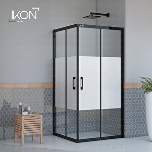 Dikdörtgen Siyah Buzlu Cam Duşakabin 80x130 cm