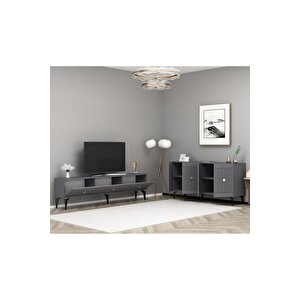 Mi̇dasdh 180 Cm Tv Sehpasi (alt Modül) Ve 4 Kapakli Konsol 2'li̇ Salon Takimi Antrasi̇t-gümüş Antrasit Gümüş