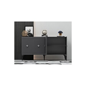 Mi̇dasdh 180 Cm Tv Sehpasi (alt Modül) Ve 4 Kapakli Konsol 2'li̇ Salon Takimi Antrasi̇t-gümüş