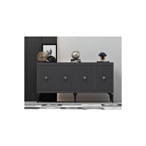 Mi̇dasdh 180 Cm Tv Sehpasi (alt Modül) Ve 4 Kapakli Konsol 2'li̇ Salon Takimi Antrasi̇t-gümüş