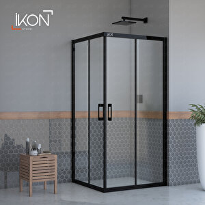 Dikdörtgen Siyah Şeffaf Cam Duşakabin 100x110 cm