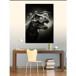 Kanvas Tablo T-rex Ve Uçan Daireler 100x140 cm