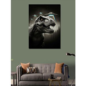 Kanvas Tablo T-rex Ve Uçan Daireler 70x100 cm
