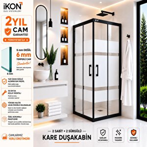 Kare Siyah Buzlu Cam Duşakabin 105x105 cm