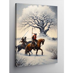 Kanvas Tablo Karlı Manzara Ve Atlı Adamlar 100x140 cm