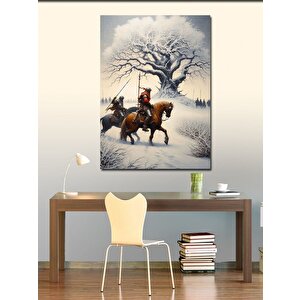 Kanvas Tablo Karlı Manzara Ve Atlı Adamlar 100x140 cm