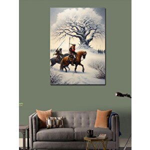 Kanvas Tablo Karlı Manzara Ve Atlı Adamlar 100x140 cm