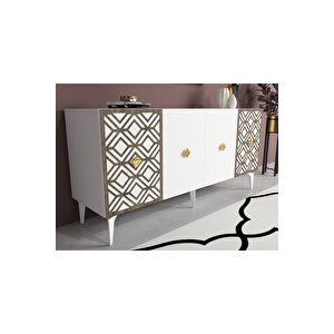 Ali̇zadh Konsol 4 Kapakli Lazer Kesi̇mli̇ Beyaz (cevi̇z Desen)