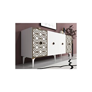 Ali̇zadh Konsol 4 Kapakli Lazer Kesi̇mli̇ Beyaz (cevi̇z Desen)