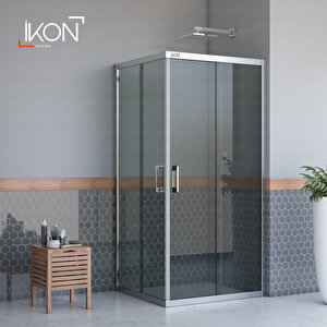 Dikdörtgen Krom Füme Cam Duşakabin 110x120 cm