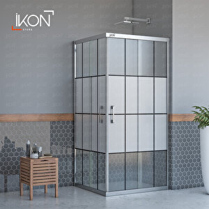 Dikdörtgen Krom Karolaj Orta Buzlu Cam Duşakabin 100x120 cm