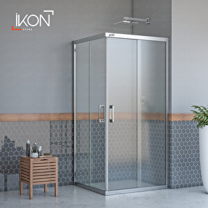 Dikdörtgen Krom Şeffaf Cam Duşakabin 100x130 cm