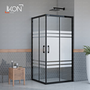 Dikdörtgen Siyah Buzlu Cam Duşakabin 90x130 cm