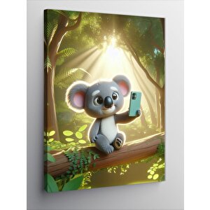 Kanvas Tablo Ormanda Selfie Çeken Sevimli Koala 100x140 cm