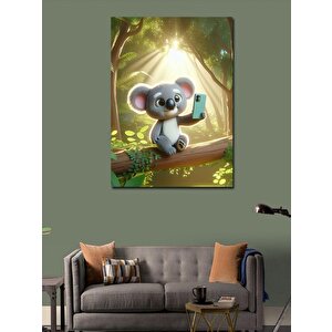 Kanvas Tablo Ormanda Selfie Çeken Sevimli Koala 100x140 cm