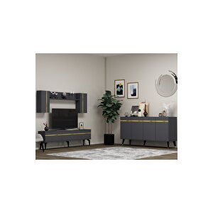 Defnedh 180 Cm Tv Üni̇tesi̇ Ve Konsol  2'li̇ Salon Takimi Antrasi̇t Altin Antrasit Gold