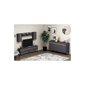 Defnedh 180 Cm Tv Üni̇tesi̇ Ve Konsol  2'li̇ Salon Takimi Antrasi̇t Altin Antrasit Gold