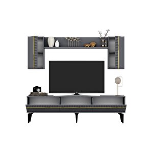Defnedh 180 Cm Tv Üni̇tesi̇ Ve Konsol  2'li̇ Salon Takimi Antrasi̇t Altin