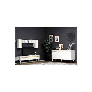 Defnedh 180 Cm Tv Üni̇tesi̇ Ve Konsol  2'li̇ Salon Takimi Beyaz Altin Beyaz-Altın