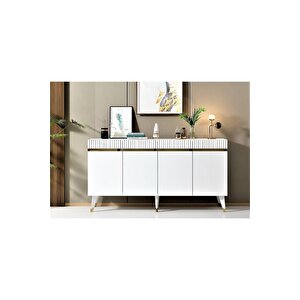 Defnedh 180 Cm Tv Üni̇tesi̇ Ve Konsol  2'li̇ Salon Takimi Beyaz Altin Beyaz-Altın