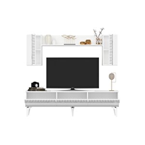 Defnedh 180 Cm Tv Üni̇tesi̇ Ve Konsol  2'li̇ Salon Takimi Beyaz Gümüş