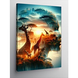 Kanvas Tablo Hayvanlar Ve Kadın 70x100 cm