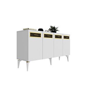 Ecemdh Lazer Pleksi Desenli Konsol Beyaz Altın Beyaz-Altın