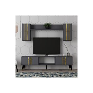 Aseldh Tv Üni̇tesi̇ Ve Konsol 2'li̇ Salon Takimi Antrasi̇t-altin Royalmermer-Beyaz